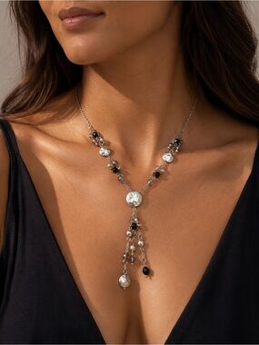 Vintage-Inspired Silver Beaded Tassel Necklace